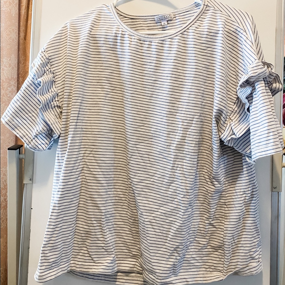 Ruffle sleeve Sweet Salt tee blue and white